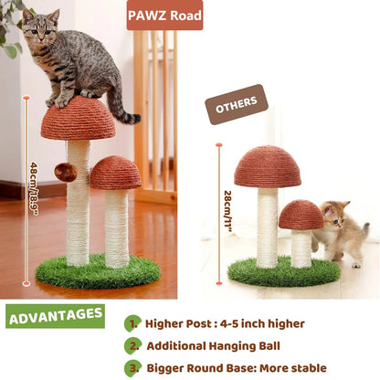 Mushroom-Shaped Cat Scratching Post - 19" Sisal Claw Scratcher for Kittens and Small Cats, Brown