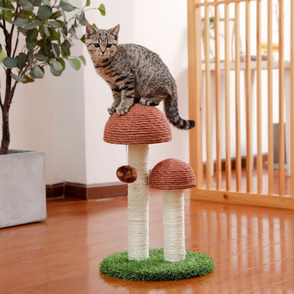 Mushroom-Shaped Cat Scratching Post - 19" Sisal Claw Scratcher for Kittens and Small Cats, Brown