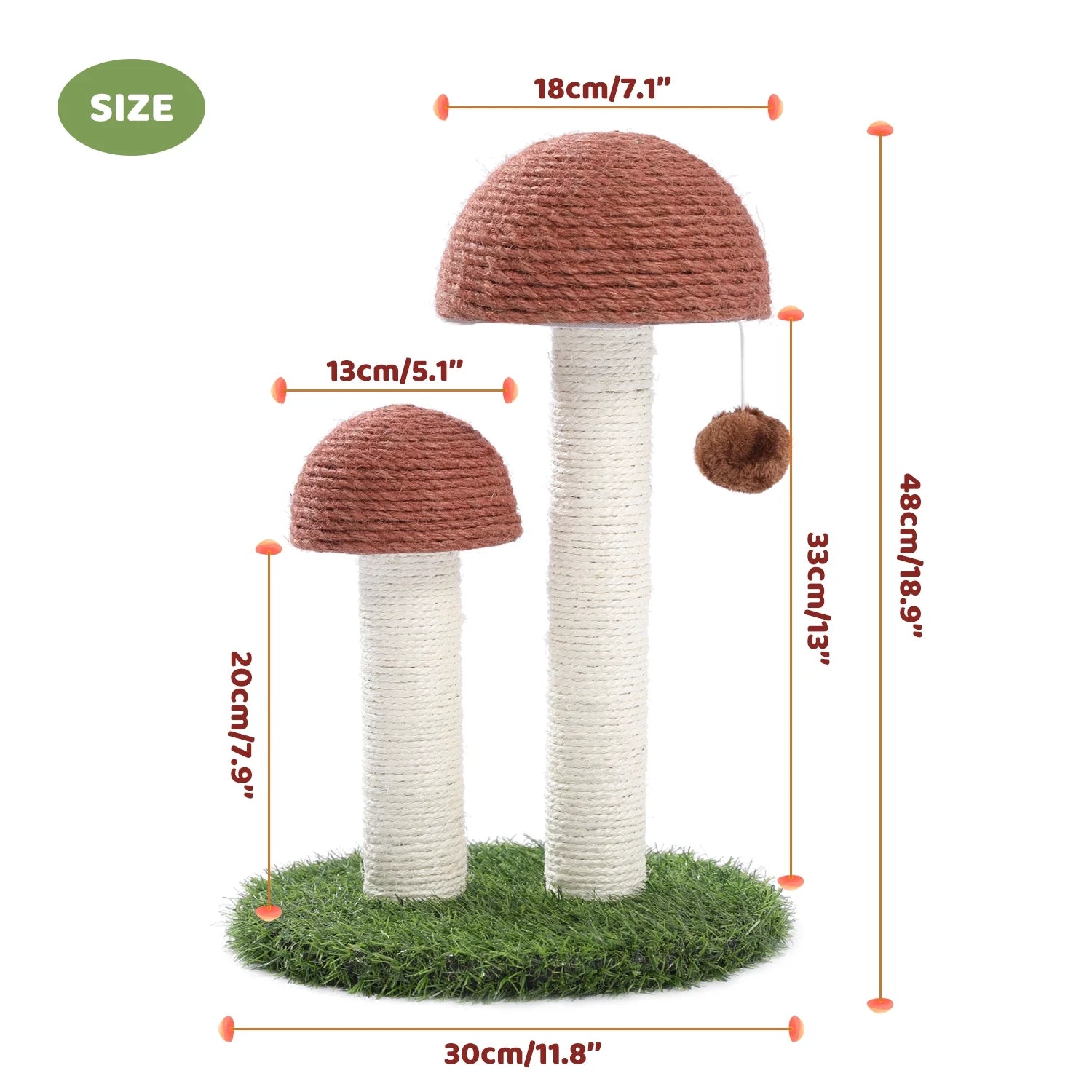 Mushroom-Shaped Cat Scratching Post - 19" Sisal Claw Scratcher for Kittens and Small Cats, Brown