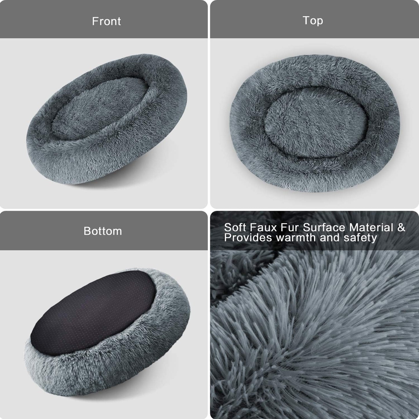 Round Plush Calming Bed for Large and Medium Dogs and Cats, Faux Fur Donut Cuddler Pillow Pet