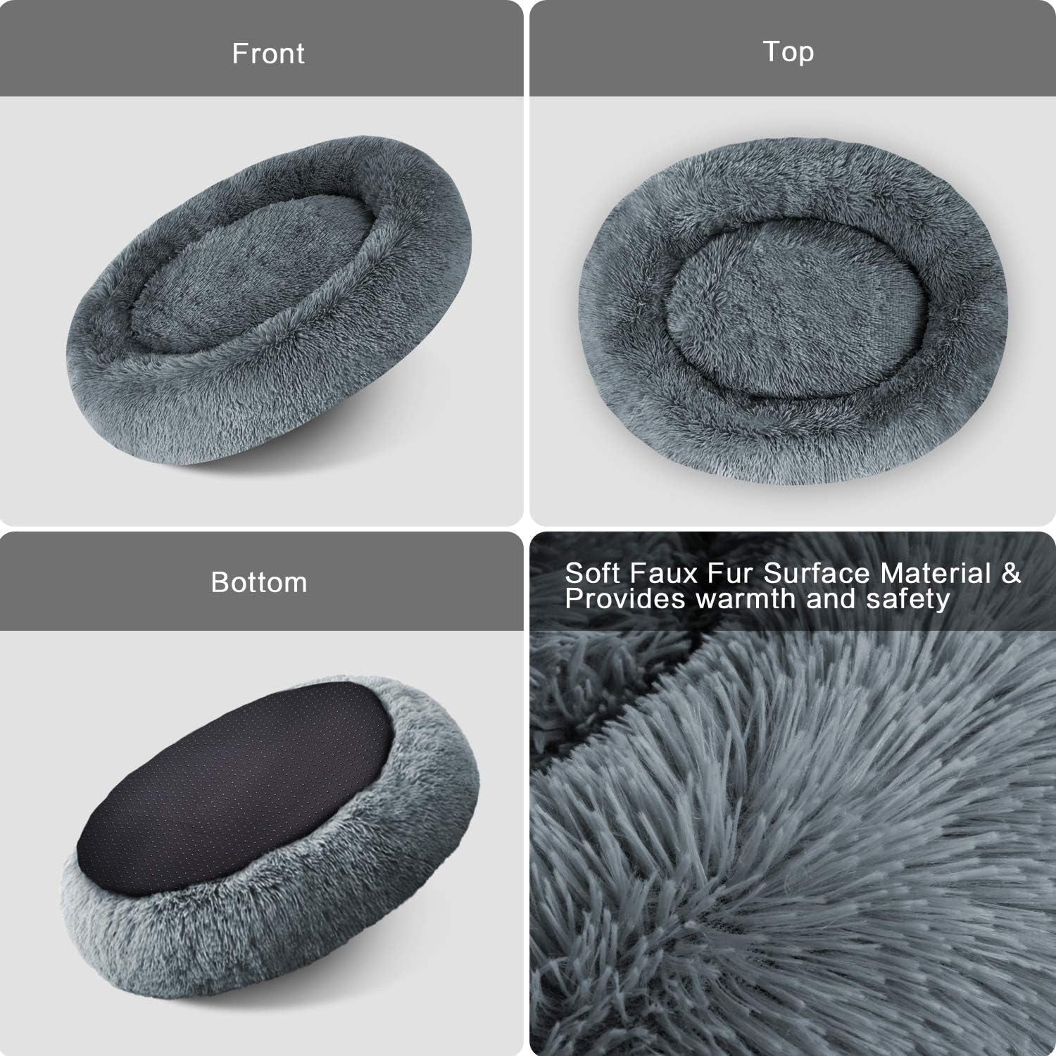 Round Plush Calming Bed for Large and Medium Dogs and Cats, Faux Fur Donut Cuddler Pillow Pet