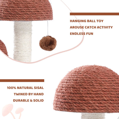 Mushroom-Shaped Cat Scratching Post - 19" Sisal Claw Scratcher for Kittens and Small Cats, Brown