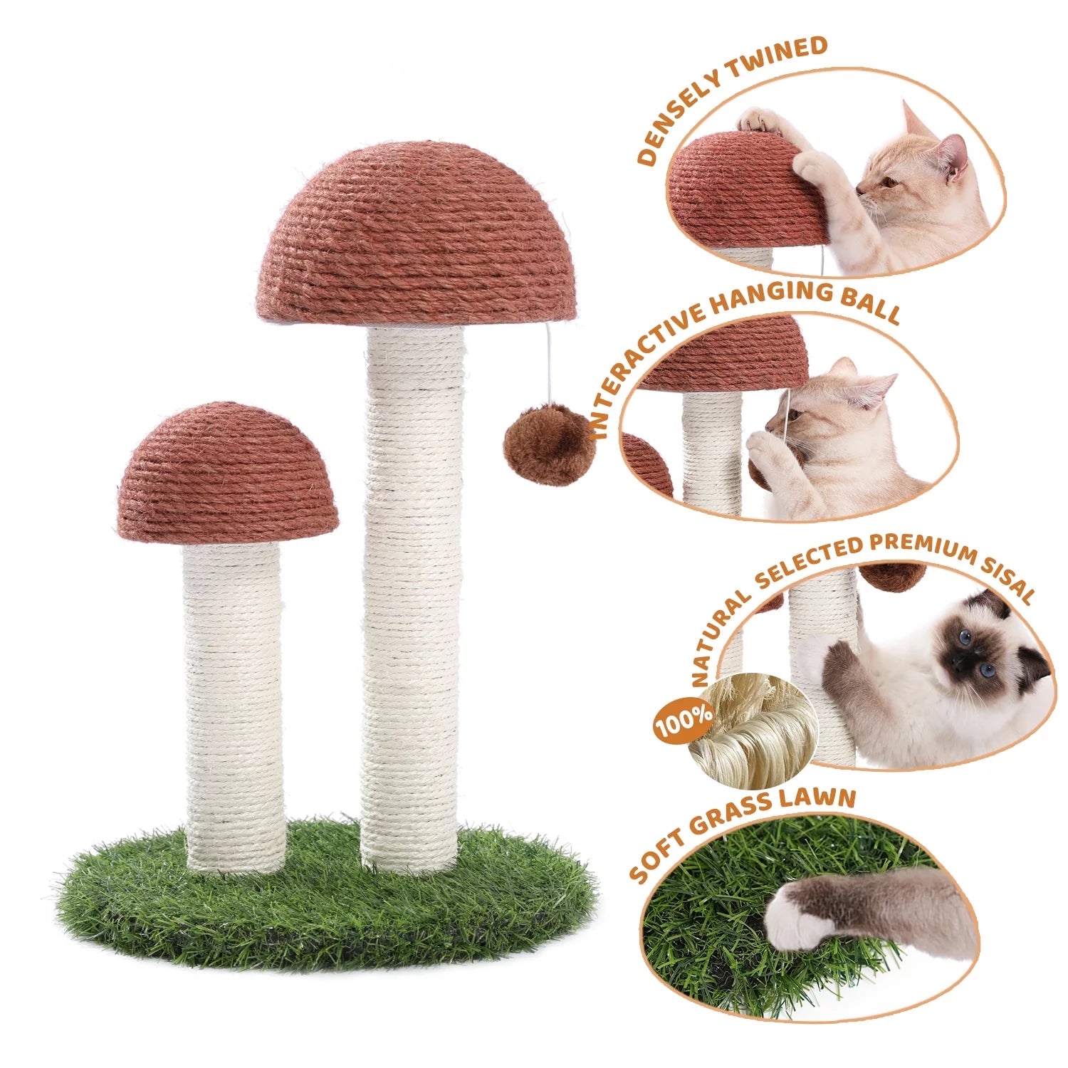 Mushroom-Shaped Cat Scratching Post - 19" Sisal Claw Scratcher for Kittens and Small Cats, Brown