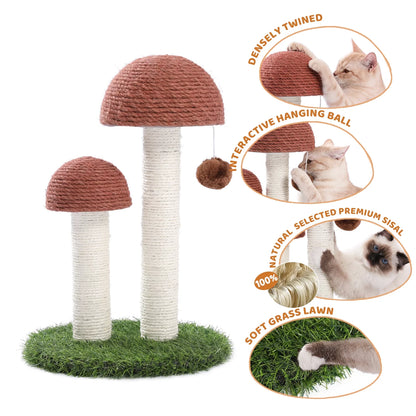 Mushroom-Shaped Cat Scratching Post - 19" Sisal Claw Scratcher for Kittens and Small Cats, Brown