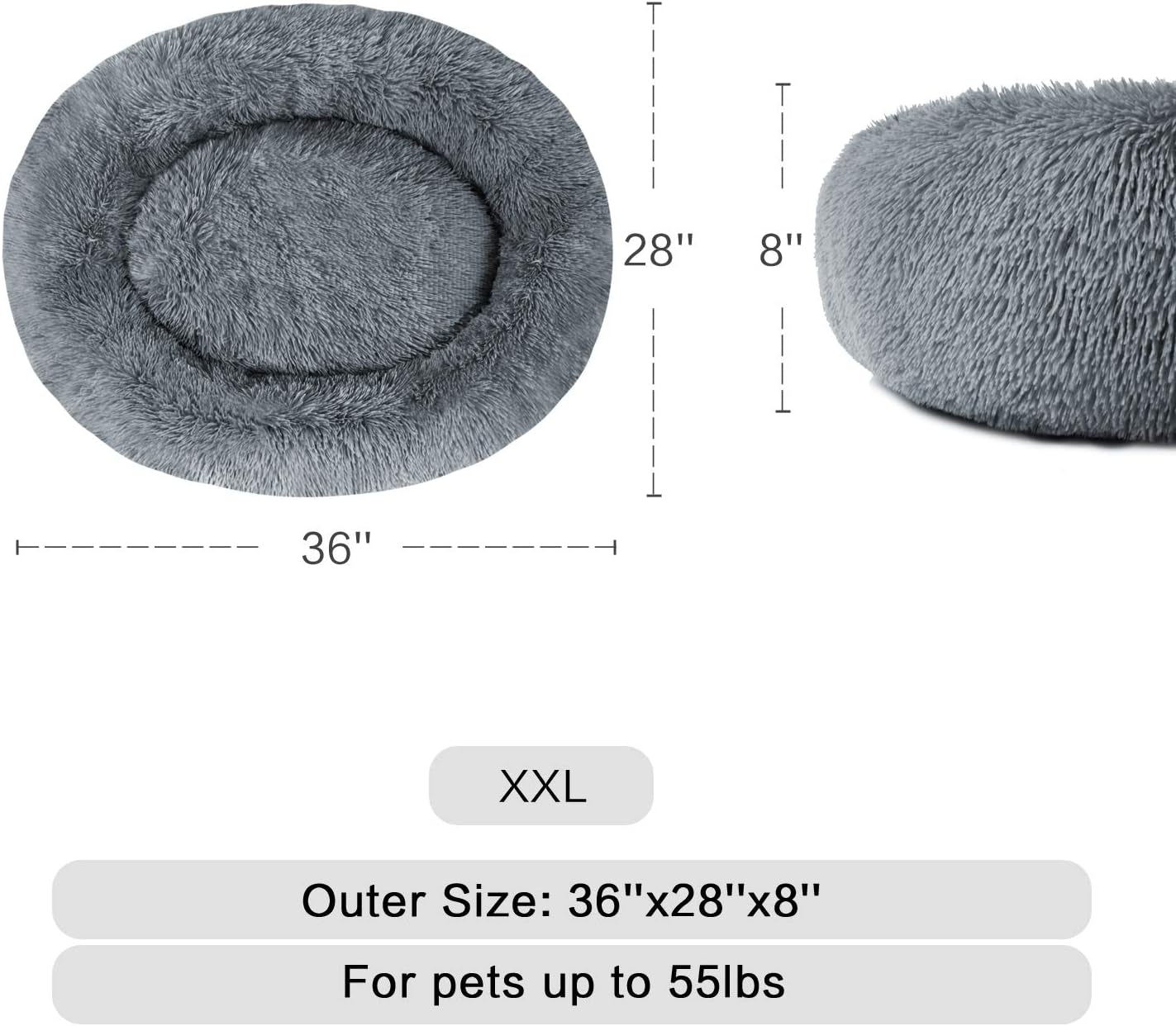 Round Plush Calming Bed for Large and Medium Dogs and Cats, Faux Fur Donut Cuddler Pillow Pet