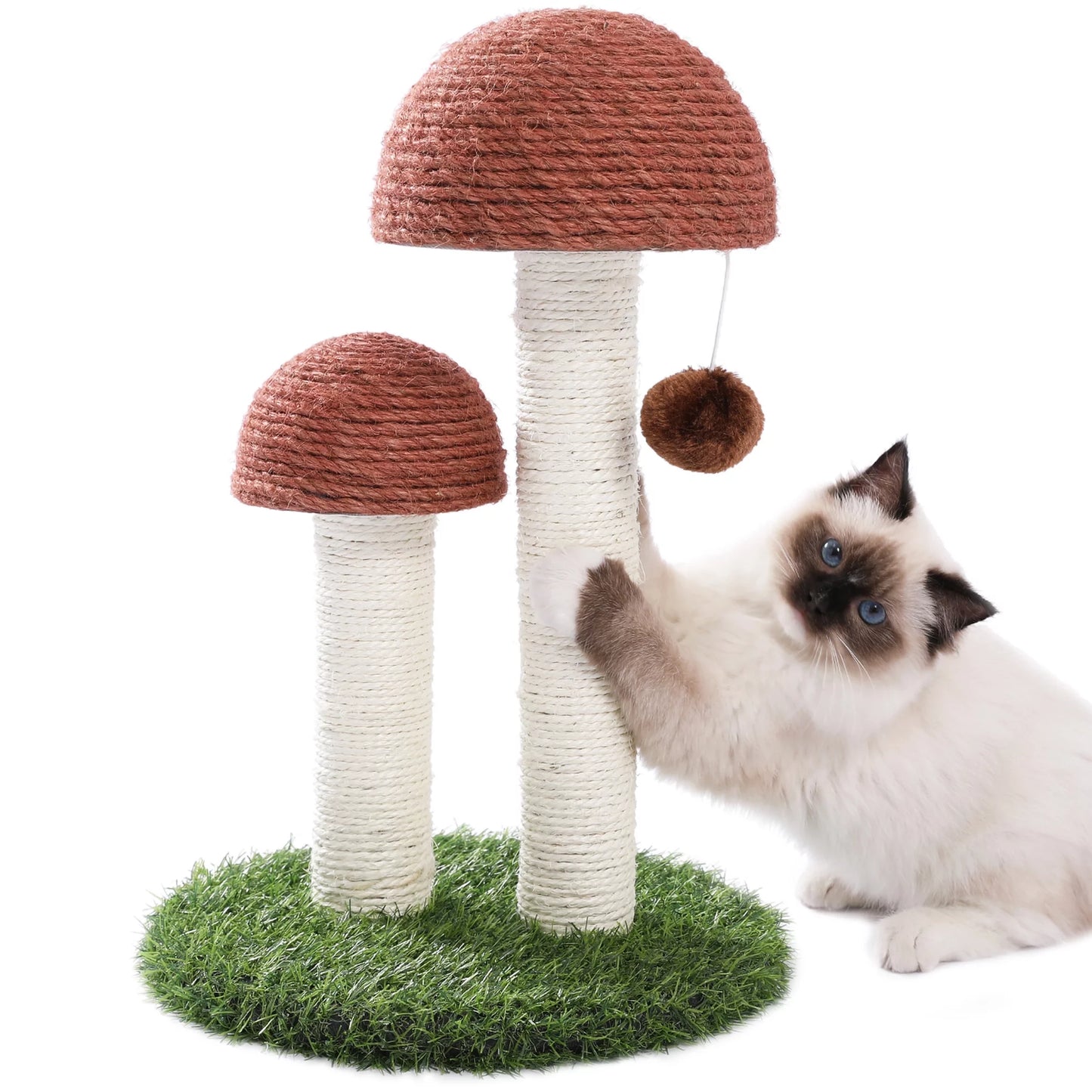 Mushroom-Shaped Cat Scratching Post - 19" Sisal Claw Scratcher for Kittens and Small Cats, Brown