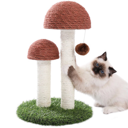 Mushroom-Shaped Cat Scratching Post - 19" Sisal Claw Scratcher for Kittens and Small Cats, Brown